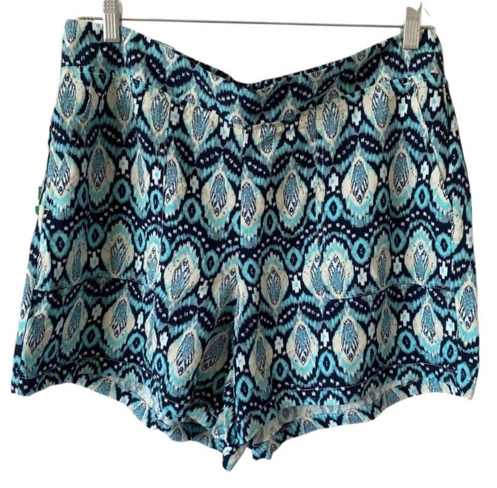 WILDFOX NWOT Argyle Tribal Print Flowy Bohemian Shorts Size Large Teal Blue